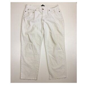 EILEEN FISHER White Organic Cotton Blend Raw Hem 5 Pocket Cropped/Ankle Jeans
